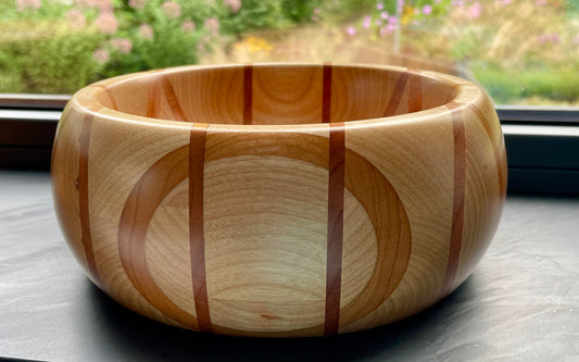 Grid pattern birch and cherry bowl #257