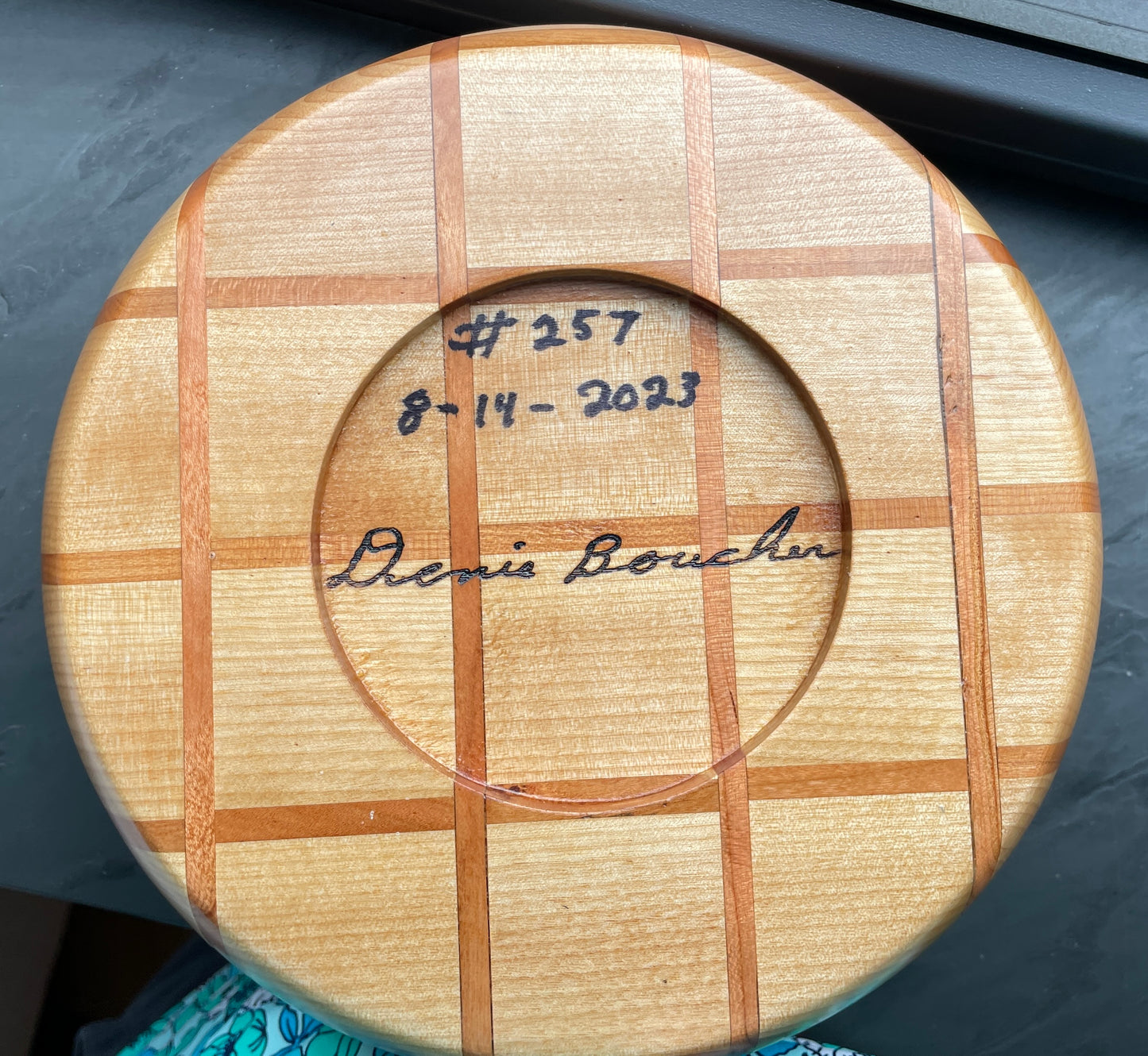 Grid pattern birch and cherry bowl #257