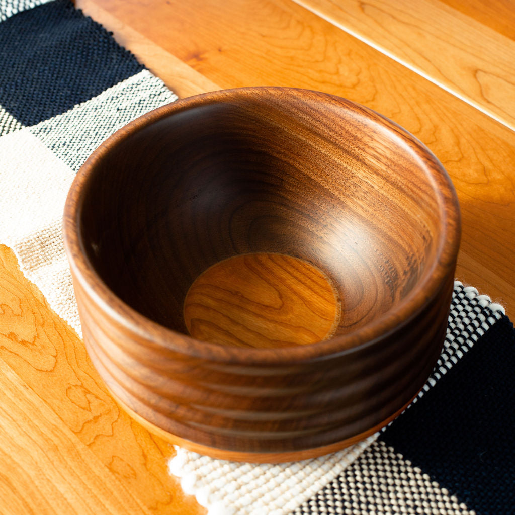 Ribbed Cherry & Walnut Bowl