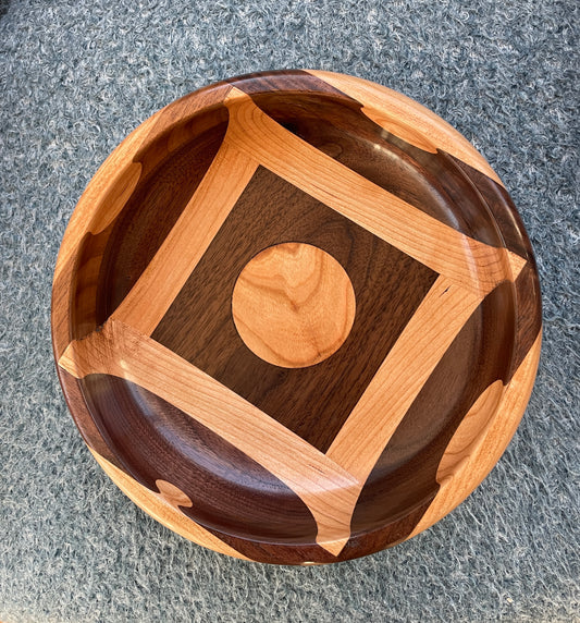 Bowl #361 Walnut and Cherry Circle and Square Design