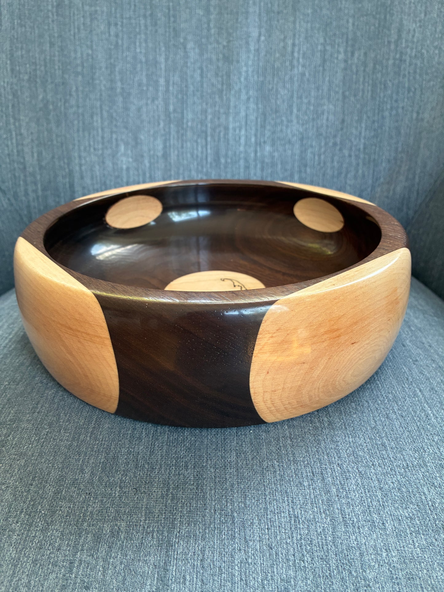Bowl #384 Large Walnut and Maple Bowl with Cape Cod Map in center